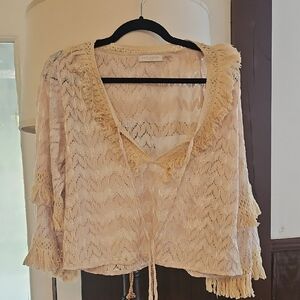 Ramy Brook Cream Fringed Cardigan